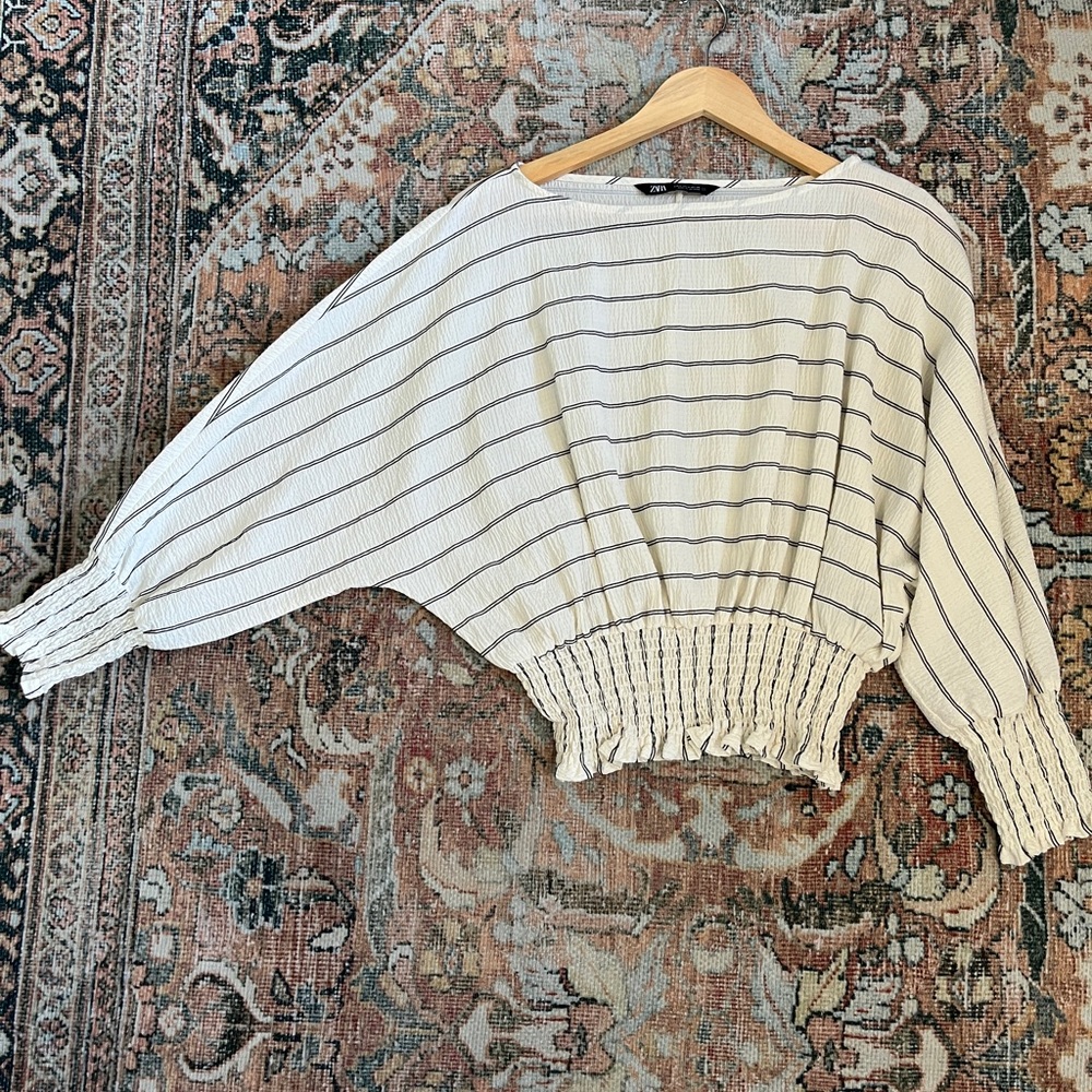 Striped white ruched top